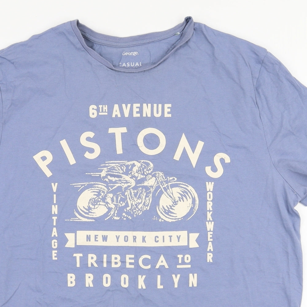 George Mens Blue  Cotton  T-Shirt Size L Round Neck