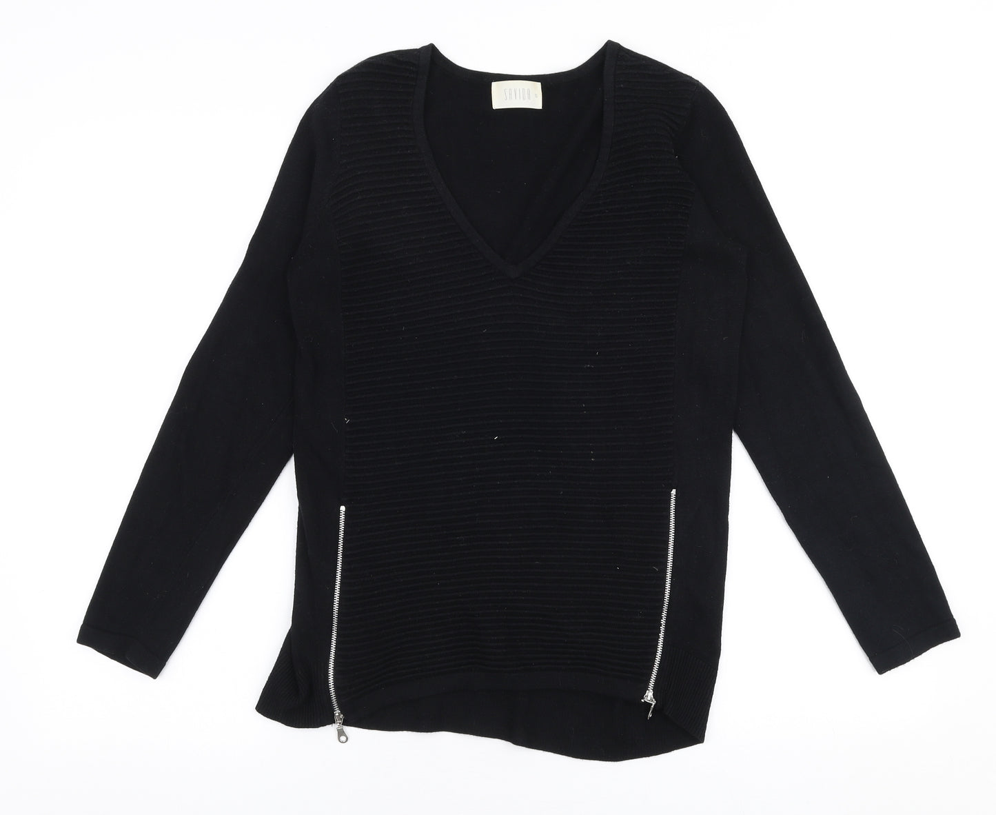 Savida Womens Black V-Neck  Viscose Pullover Jumper Size S