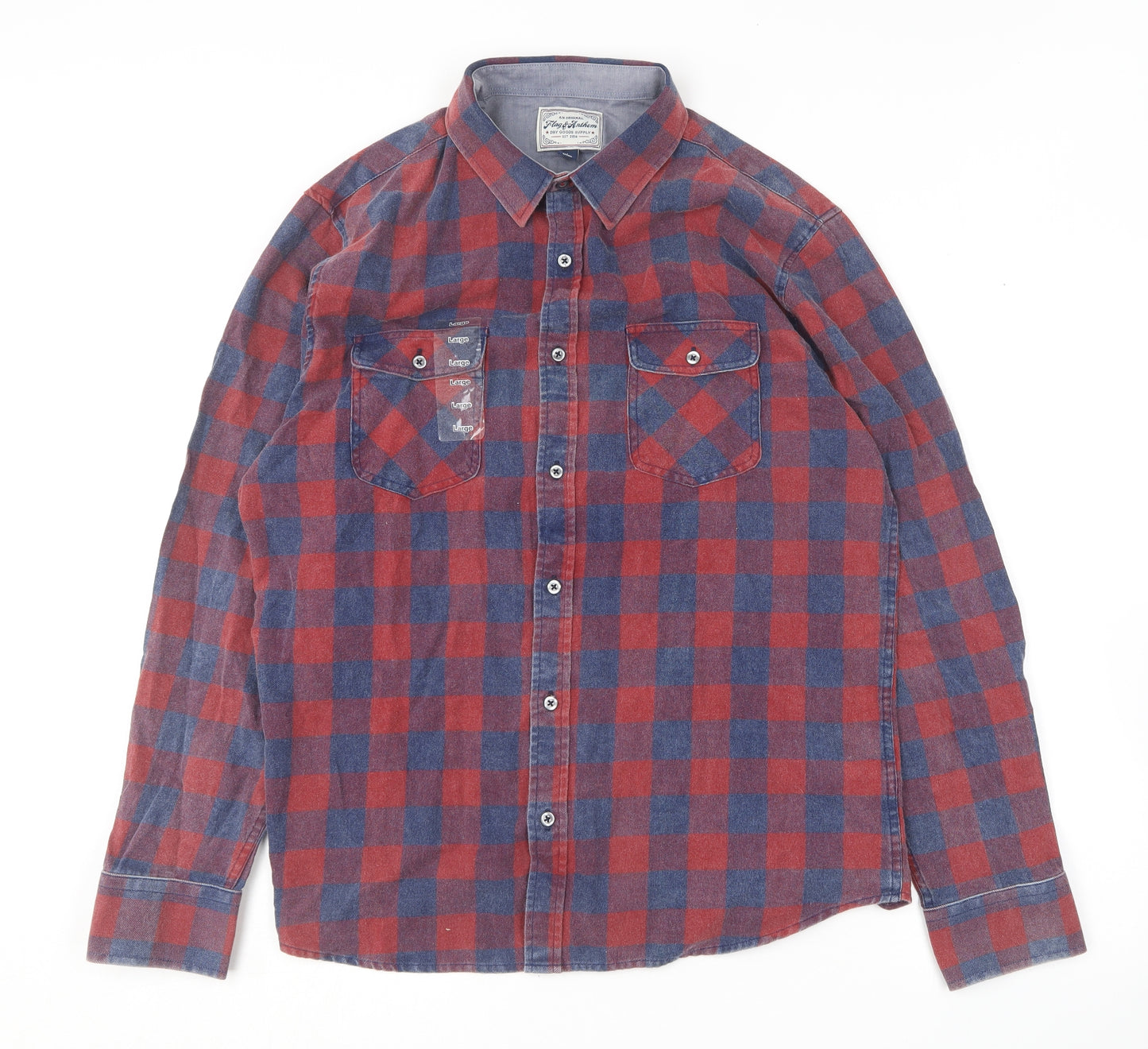 Flag & Anthem Mens Multicoloured Check Cotton  Button-Up Size L Collared