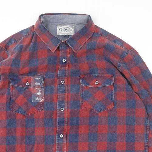 Flag & Anthem Mens Multicoloured Check Cotton  Button-Up Size L Collared