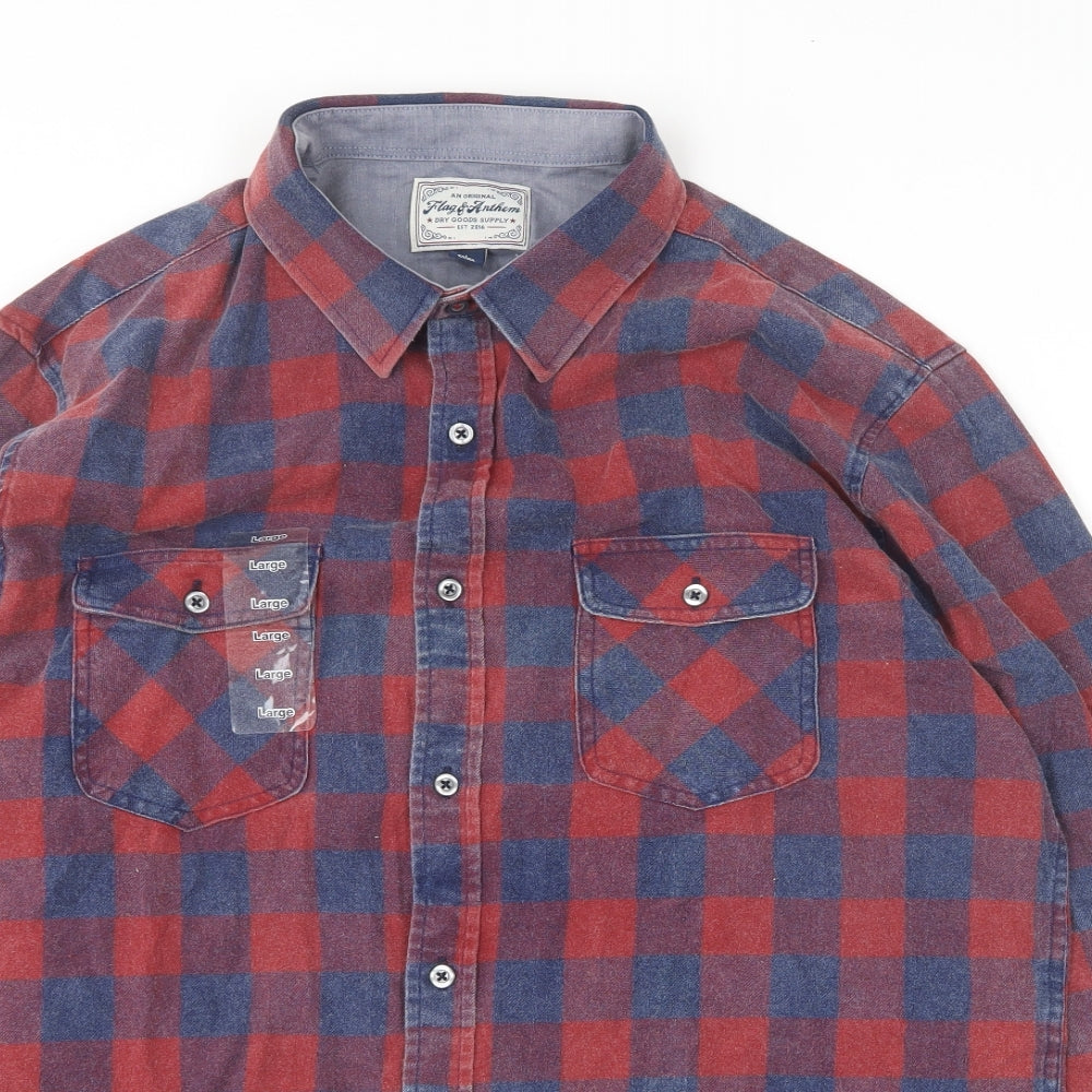 Flag & Anthem Mens Multicoloured Check Cotton  Button-Up Size L Collared