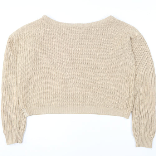 Missguided Womens Beige Boat Neck  Acrylic Pullover Jumper Size 14