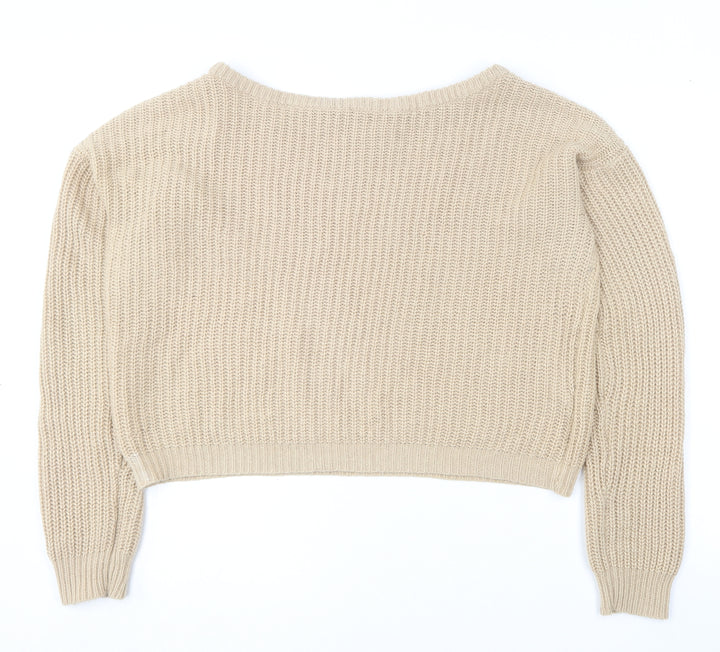 Missguided Womens Beige Boat Neck  Acrylic Pullover Jumper Size 14