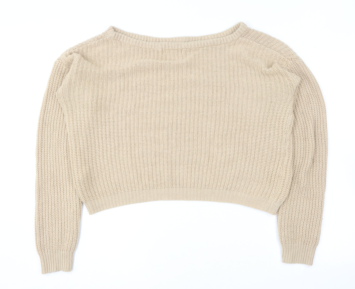 Missguided Womens Beige Boat Neck  Acrylic Pullover Jumper Size 14