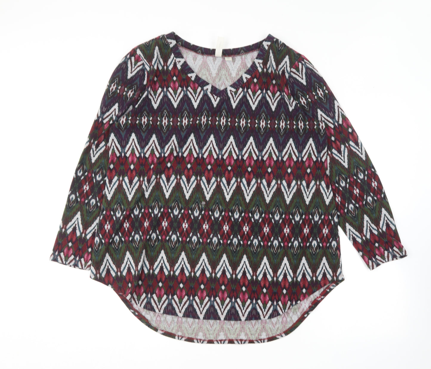 Tacera Womens Multicoloured V-Neck Geometric Polyester Pullover Jumper Size XL
