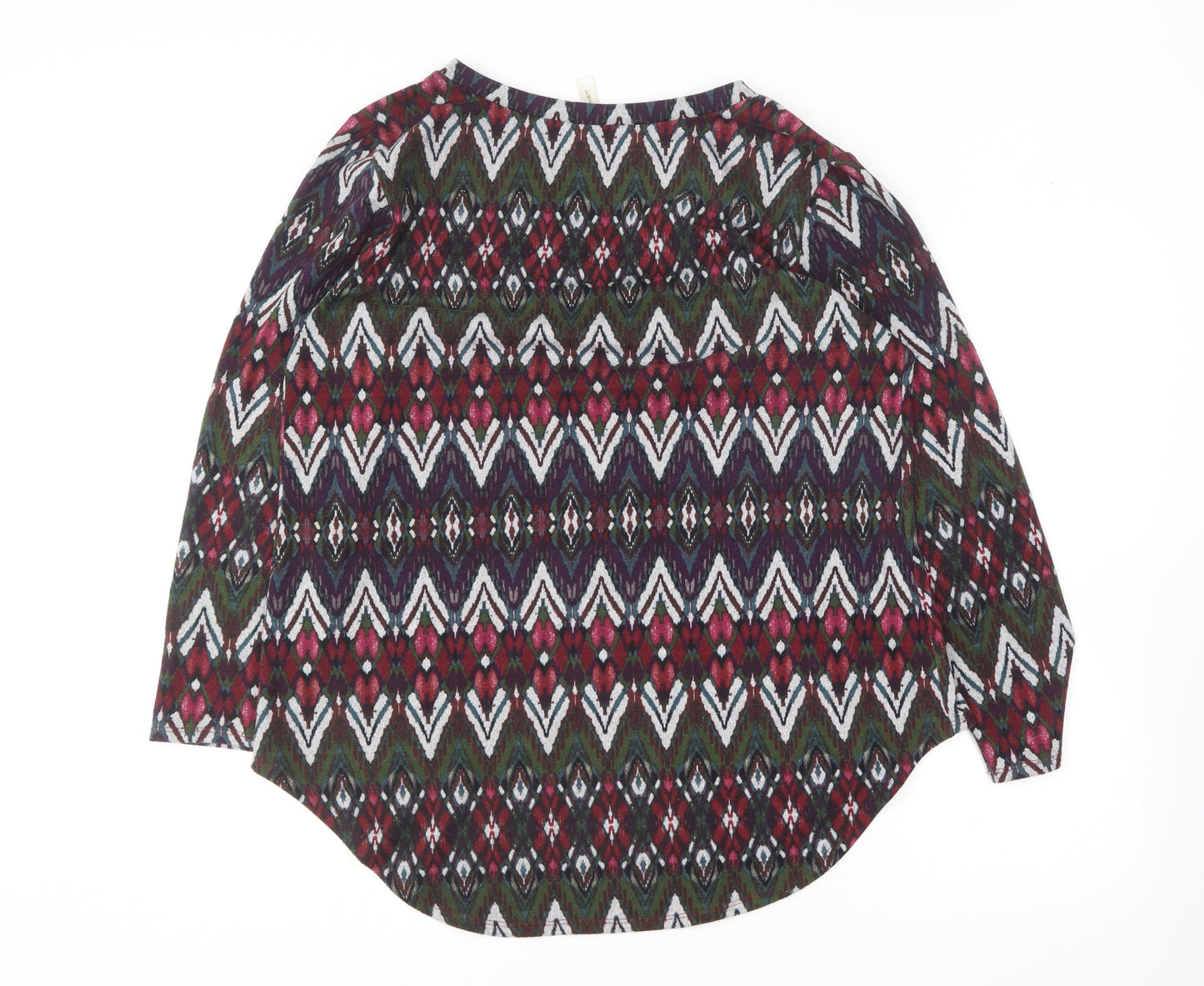 Tacera Womens Multicoloured V-Neck Geometric Polyester Pullover Jumper Size XL