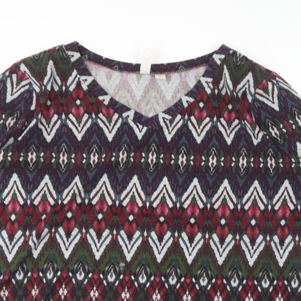 Tacera Womens Multicoloured V-Neck Geometric Polyester Pullover Jumper Size XL