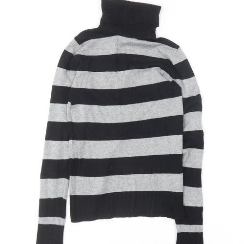 Papaya Womens Black Roll Neck Striped Viscose Pullover Jumper Size 8