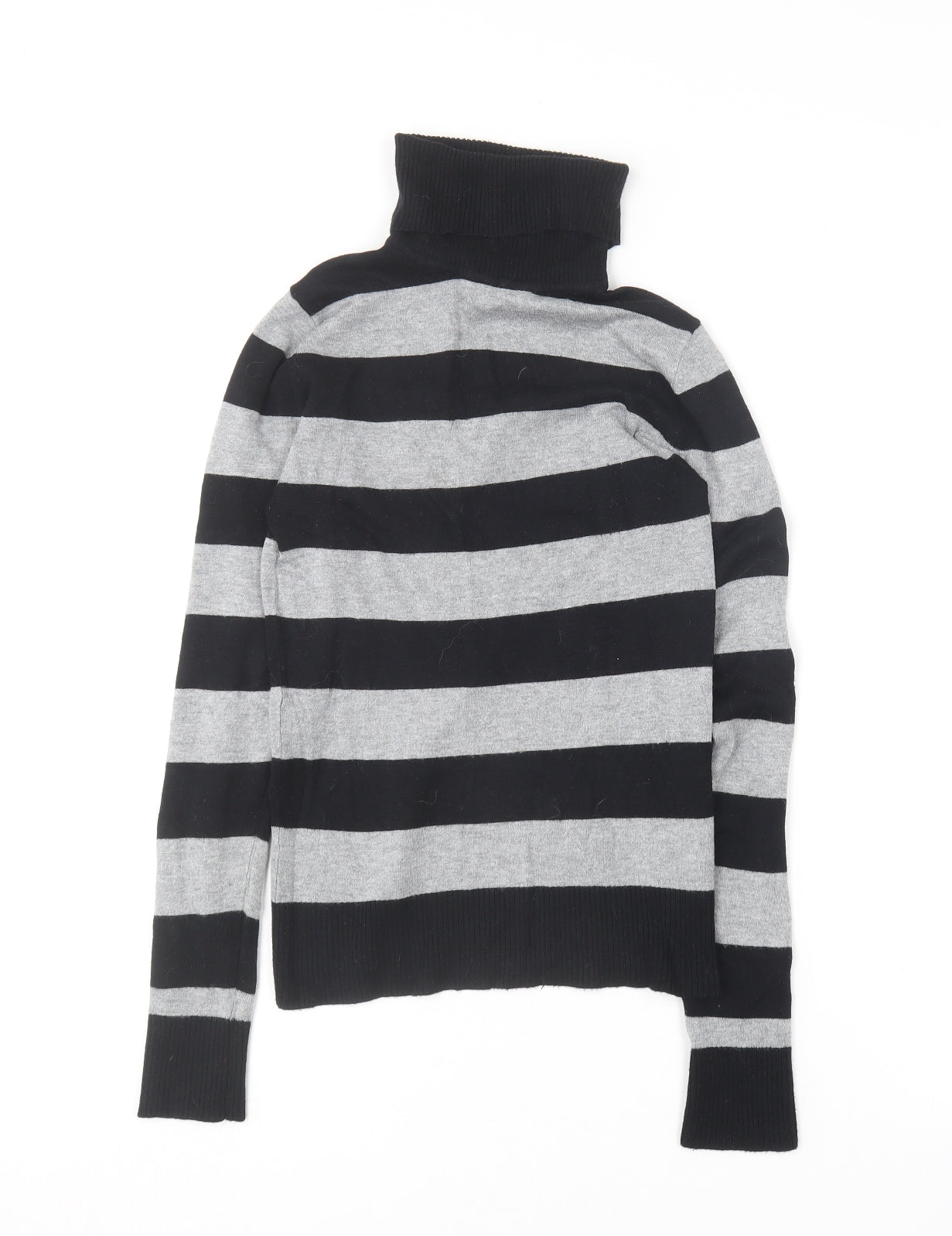 Papaya Womens Black Roll Neck Striped Viscose Pullover Jumper Size 8