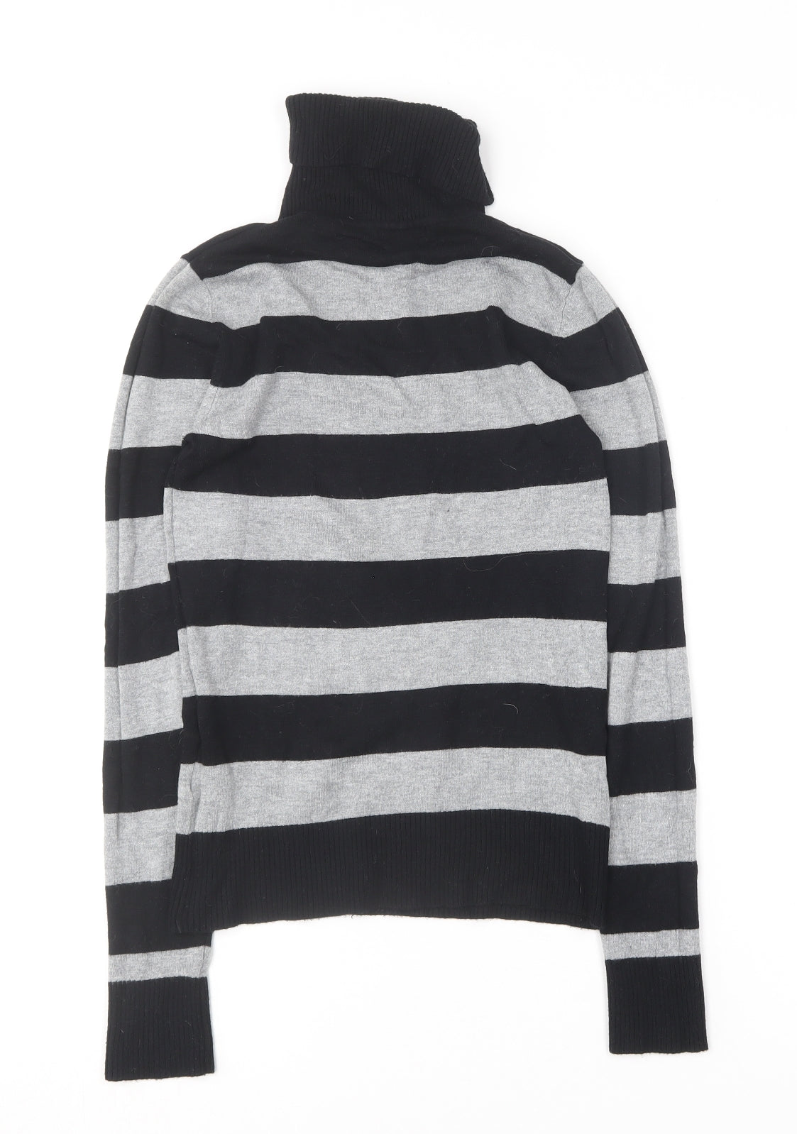 Papaya Womens Black Roll Neck Striped Viscose Pullover Jumper Size 8