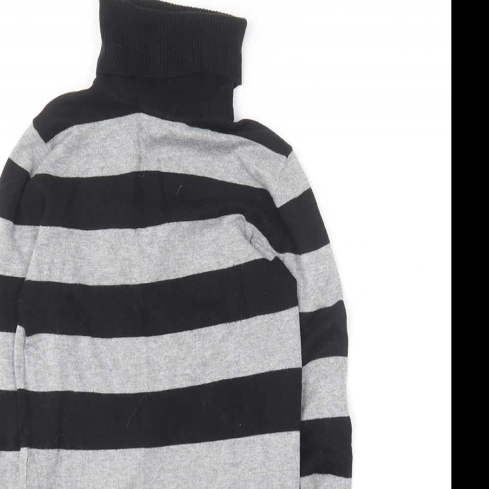 Papaya Womens Black Roll Neck Striped Viscose Pullover Jumper Size 8