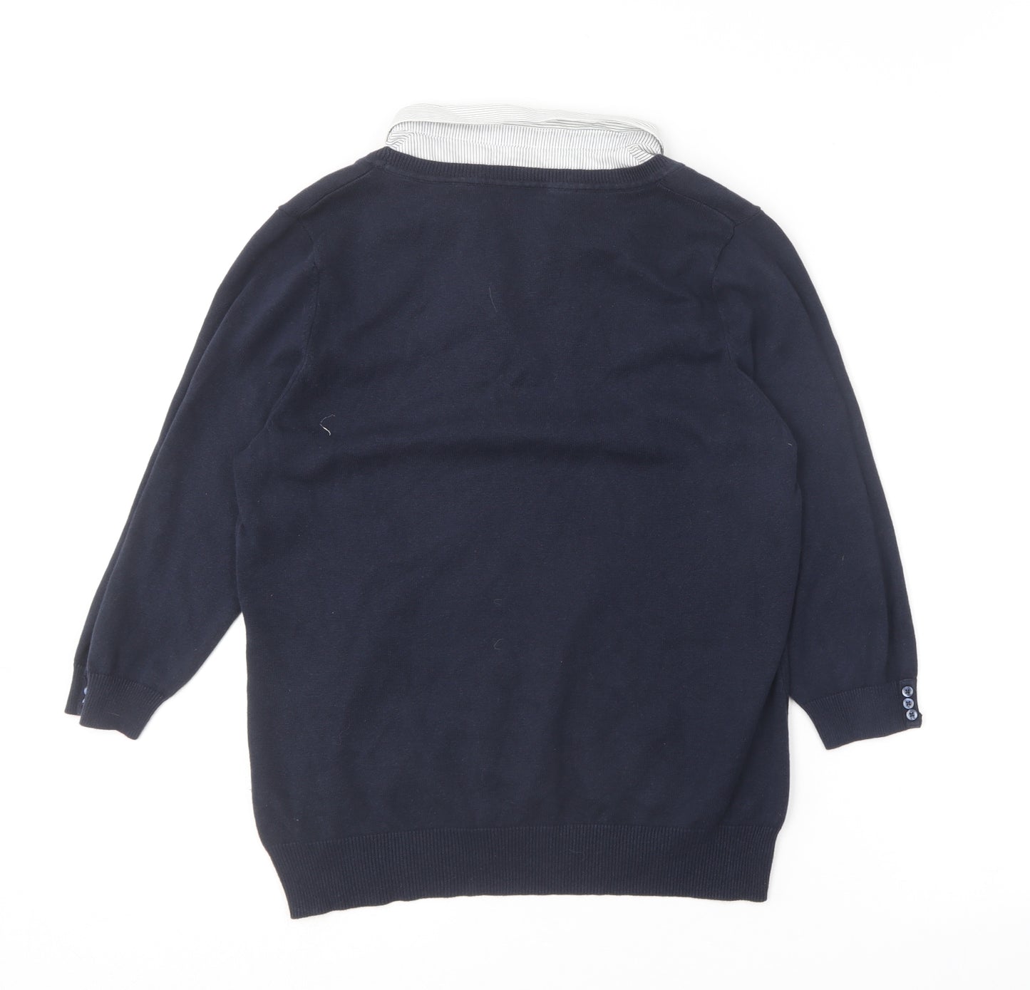 TU Womens Blue Collared  Cotton Pullover Jumper Size 16