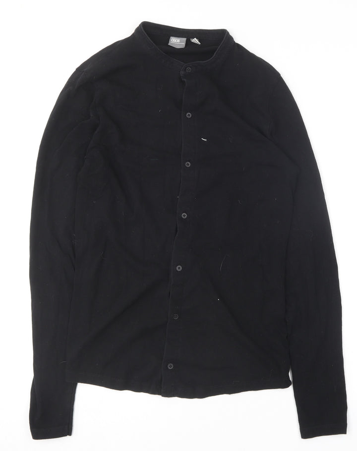 ASOS Mens Black Cotton Button-Up Size M Round Neck