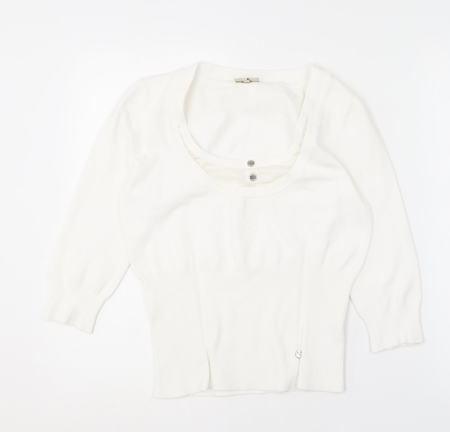 Karen Millen Womens White Round Neck  Cotton Pullover Jumper Size 4