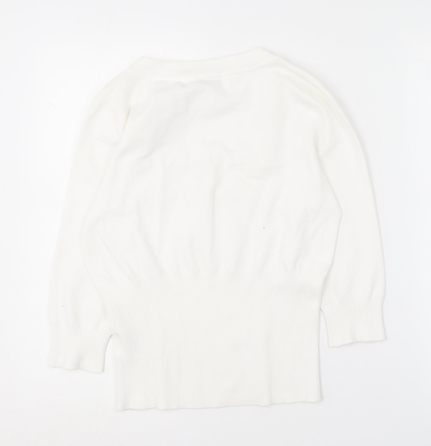 Karen Millen Womens White Round Neck  Cotton Pullover Jumper Size 4