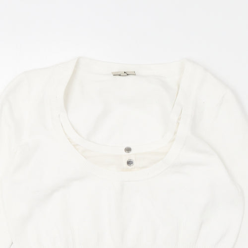 Karen Millen Womens White Round Neck  Cotton Pullover Jumper Size 4