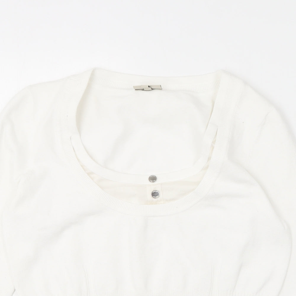 Karen Millen Womens White Round Neck  Cotton Pullover Jumper Size 4