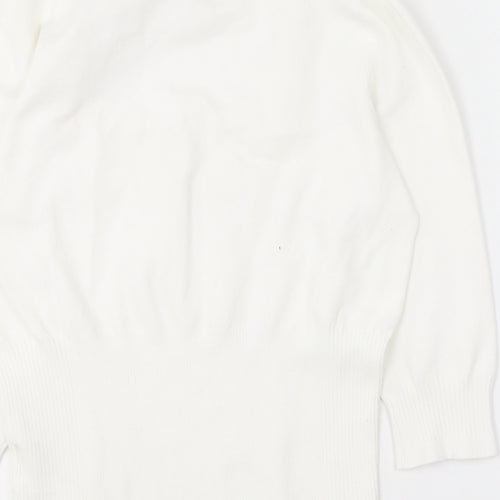 Karen Millen Womens White Round Neck  Cotton Pullover Jumper Size 4