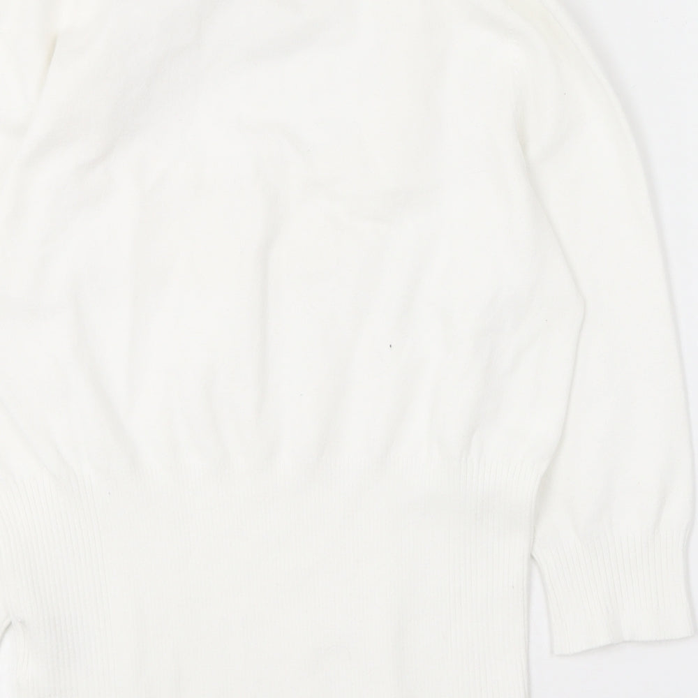 Karen Millen Womens White Round Neck  Cotton Pullover Jumper Size 4