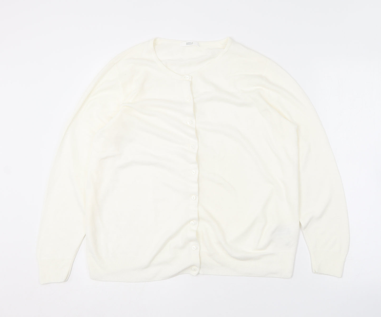 Marks and Spencer Womens Ivory Round Neck  Acrylic Cardigan Jumper Size 20