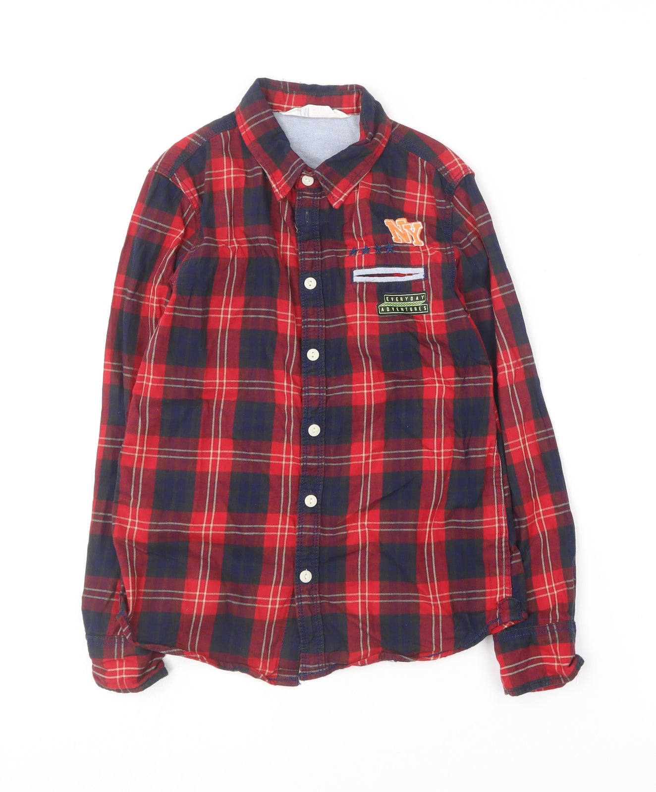 H&M Boys Multicoloured Plaid Cotton Basic Button-Up Size 8-9 Years Collared