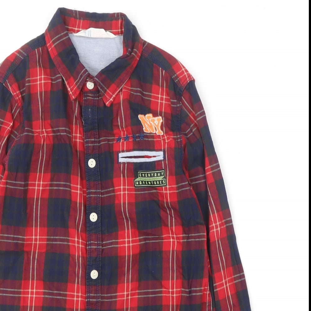 H&M Boys Multicoloured Plaid Cotton Basic Button-Up Size 8-9 Years Collared