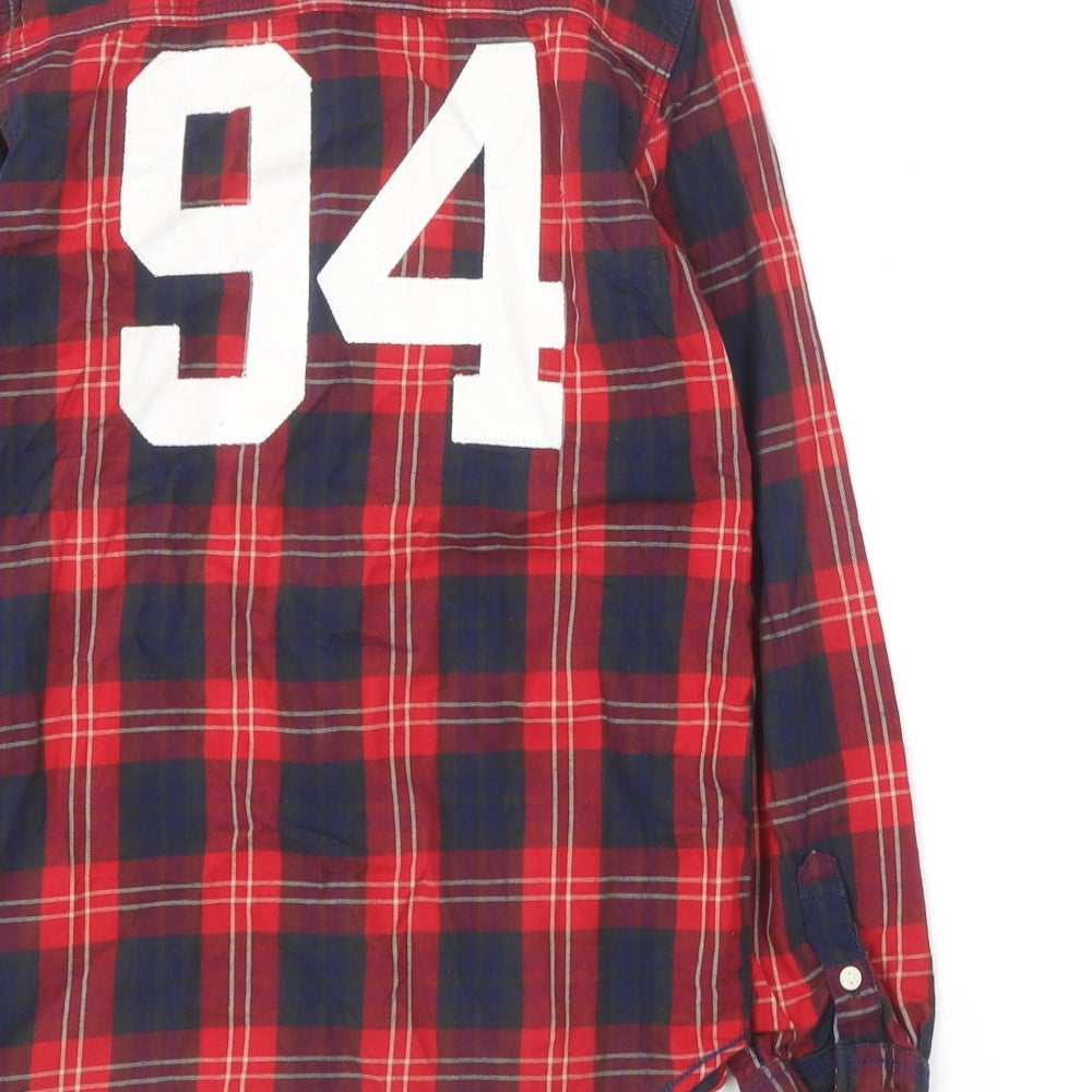 H&M Boys Multicoloured Plaid Cotton Basic Button-Up Size 8-9 Years Collared