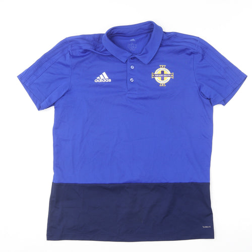 adidas Mens Blue  Polyester  Polo Size L Collared  - Irish Football Association