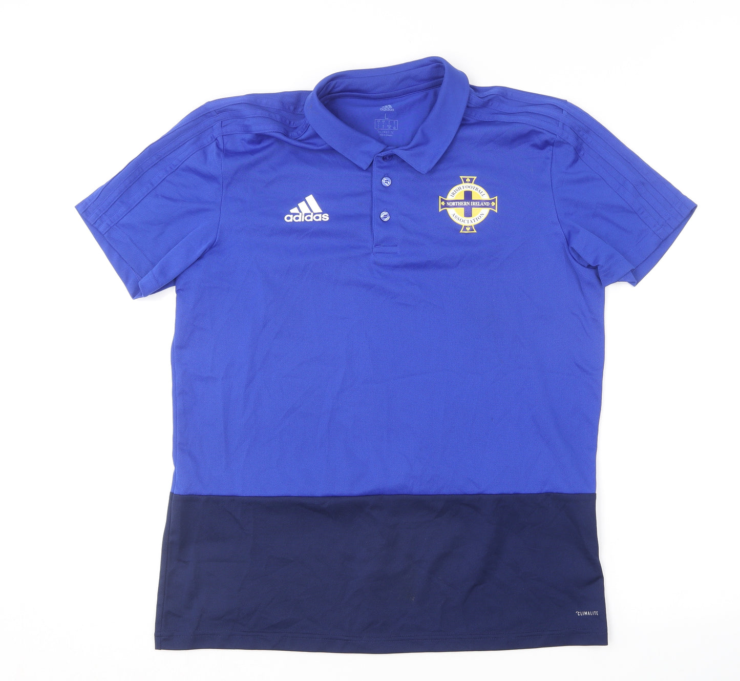 adidas Mens Blue  Polyester  Polo Size L Collared  - Irish Football Association