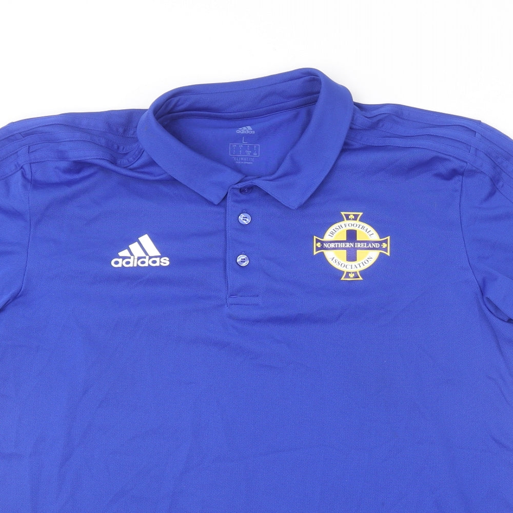 adidas Mens Blue  Polyester  Polo Size L Collared  - Irish Football Association