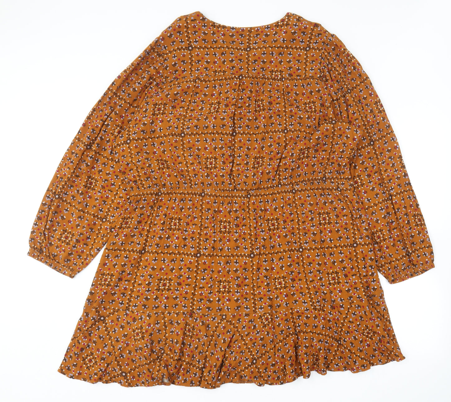 Marks and Spencer Womens Brown Floral Cotton Skater Dress  Size 24  Round Neck