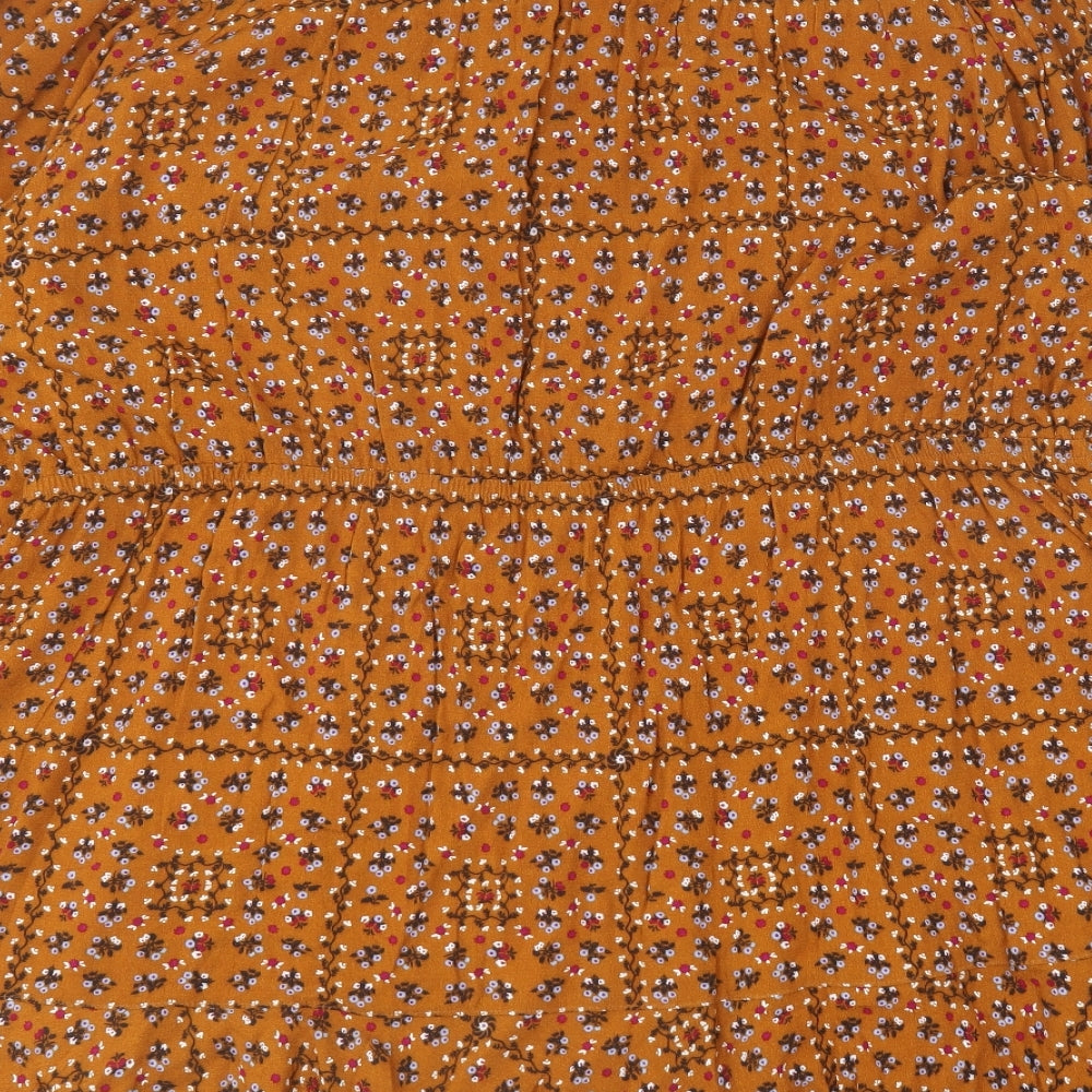 Marks and Spencer Womens Brown Floral Cotton Skater Dress  Size 24  Round Neck