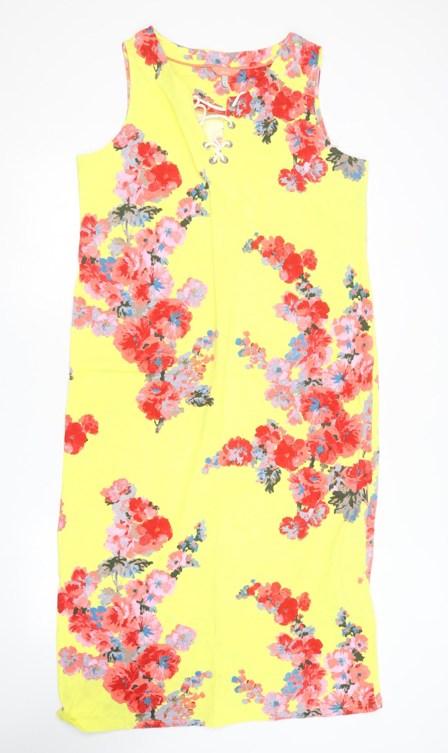 Joules Womens Yellow Floral Cotton Maxi  Size 18  V-Neck