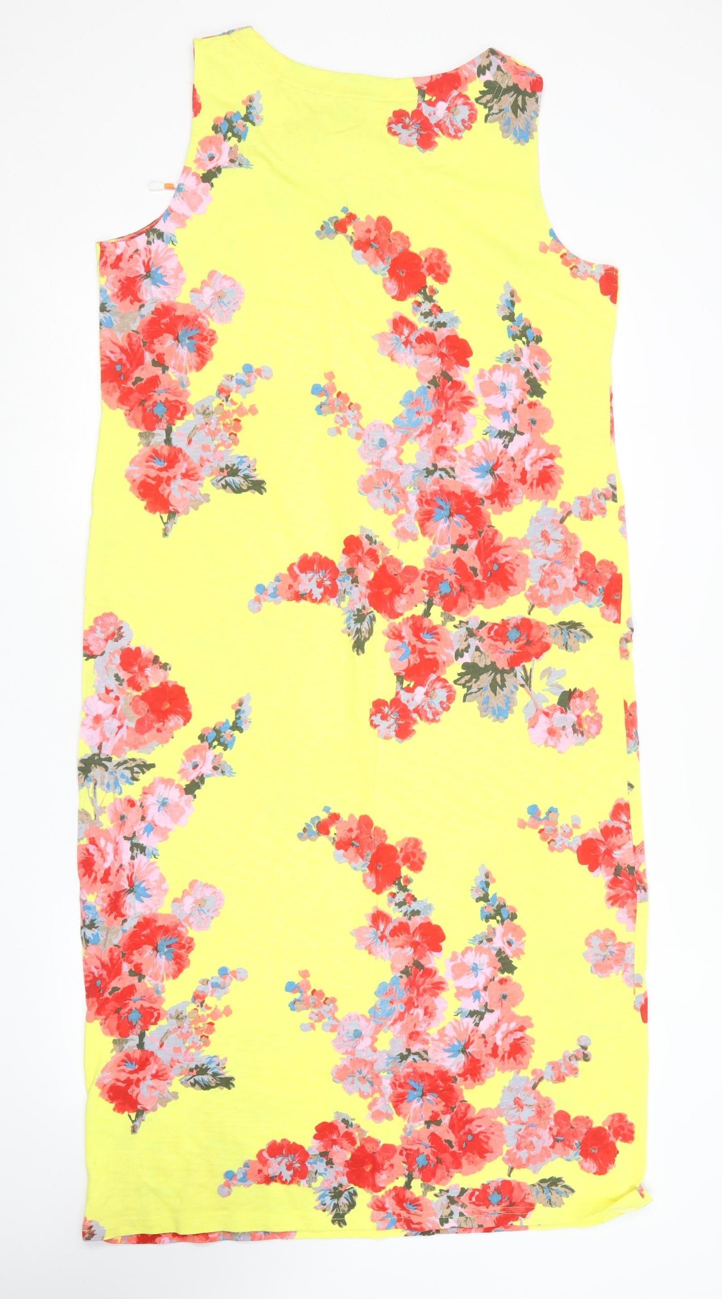 Joules Womens Yellow Floral Cotton Maxi  Size 18  V-Neck