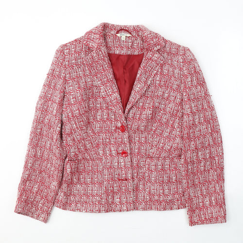 Mackyes Womens Red Geometric Polyester Jacket Suit Jacket Size 10