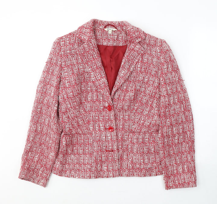 Mackyes Womens Red Geometric Polyester Jacket Suit Jacket Size 10