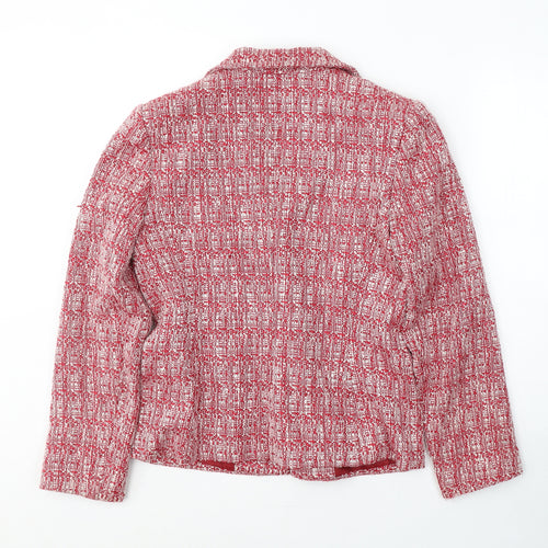 Mackyes Womens Red Geometric Polyester Jacket Suit Jacket Size 10