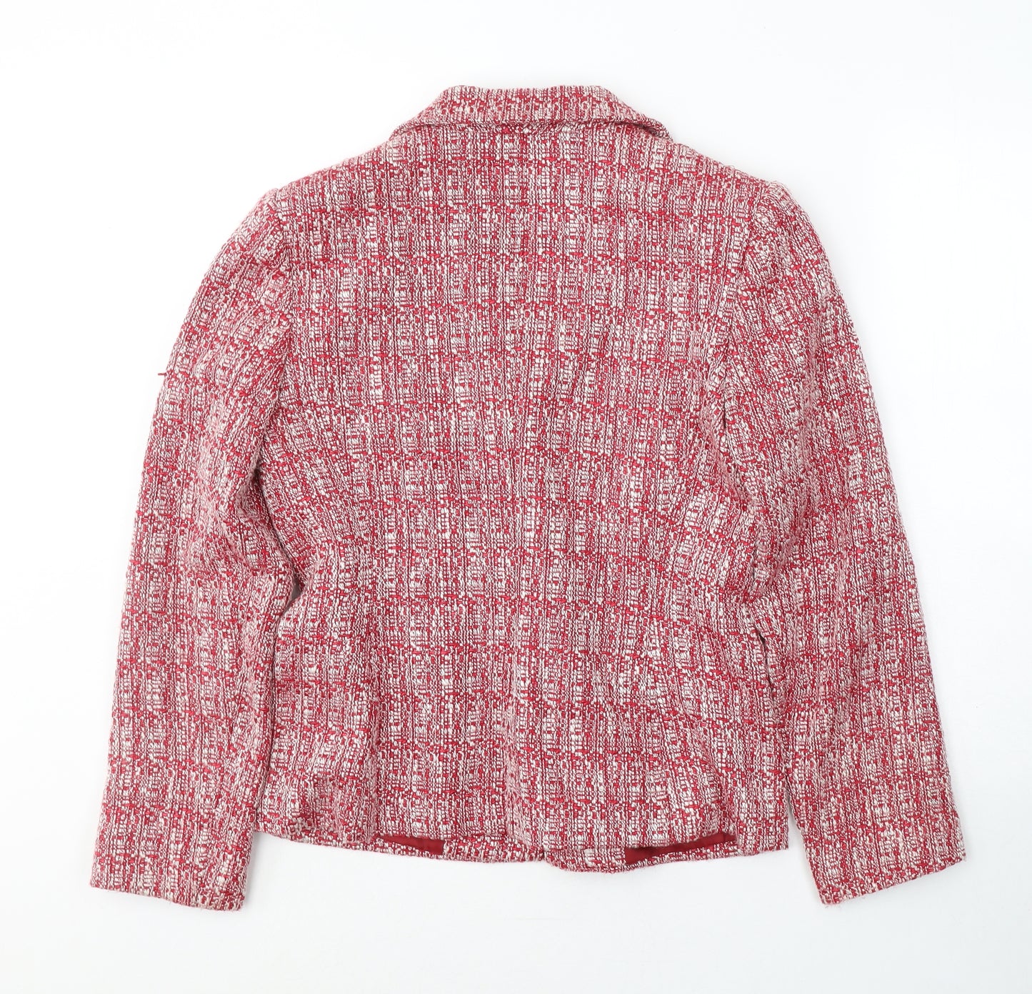 Mackyes Womens Red Geometric Polyester Jacket Suit Jacket Size 10