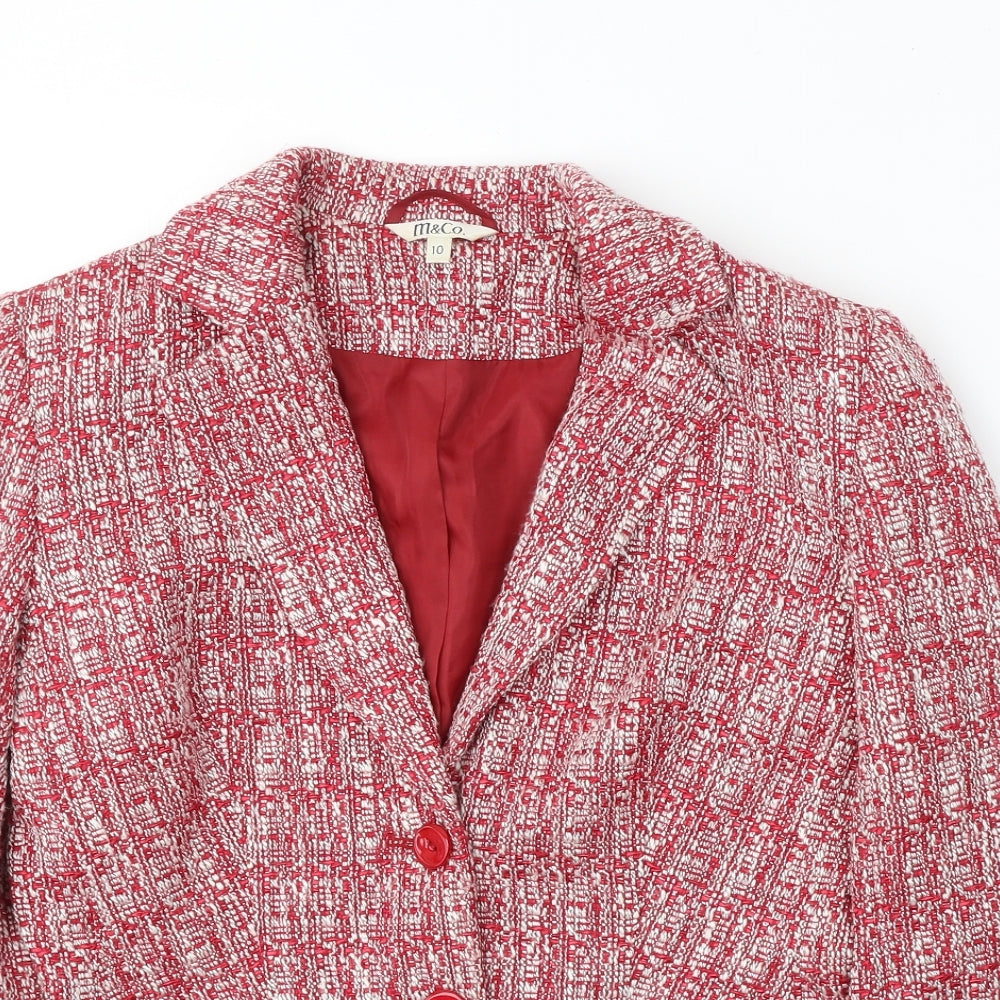 Mackyes Womens Red Geometric Polyester Jacket Suit Jacket Size 10