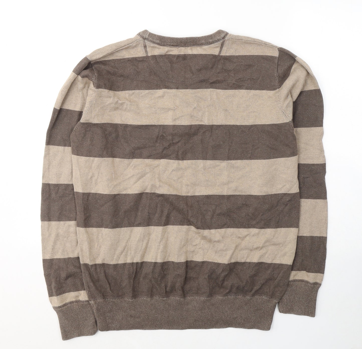 Burton Mens Beige V-Neck  Cotton Pullover Jumper Size L