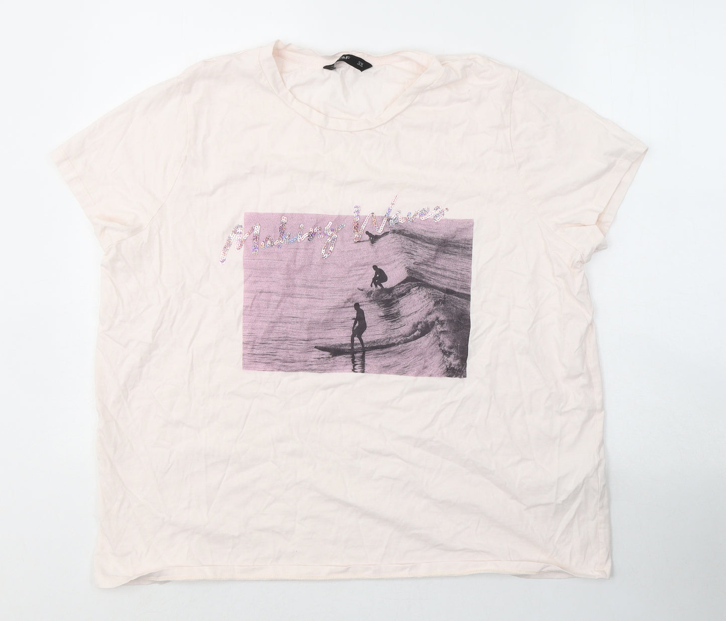 F&F Womens Ivory  Cotton Basic T-Shirt Size 22 Round Neck - Surf