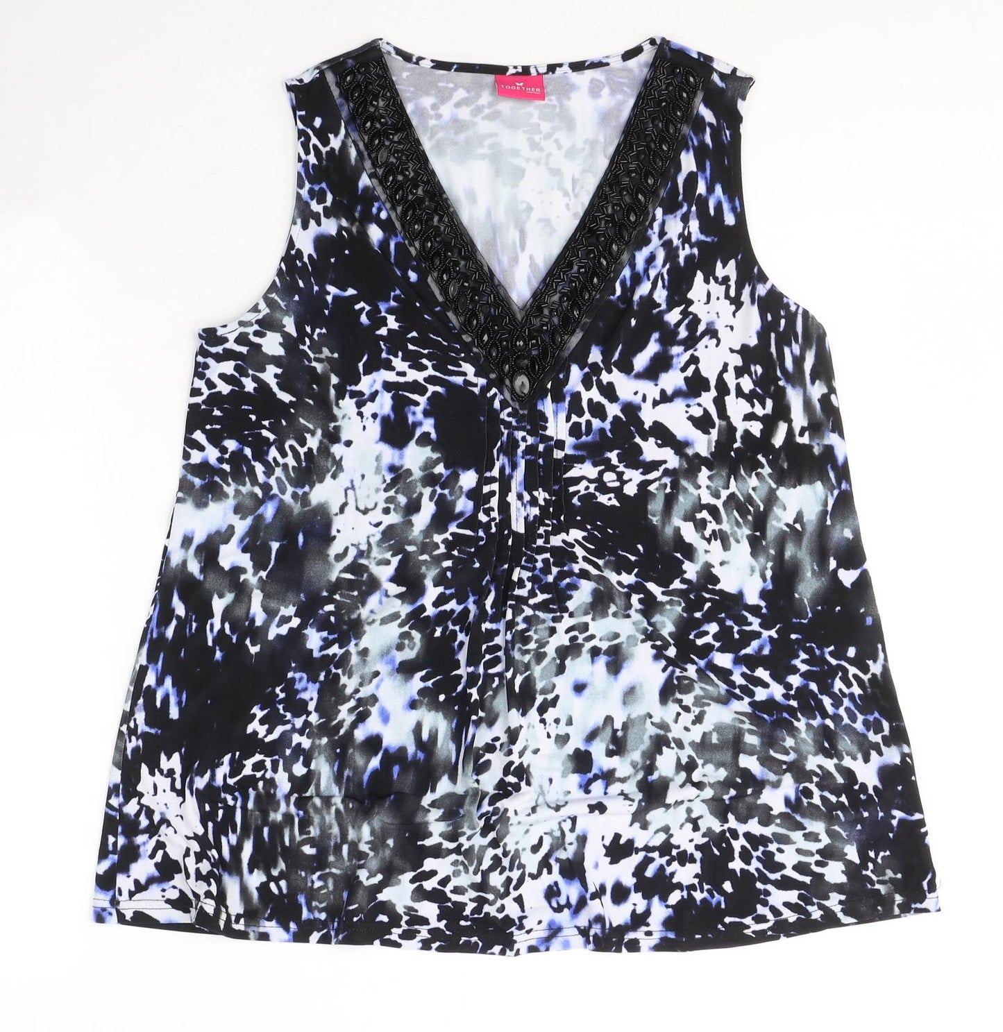 Together Womens Multicoloured Geometric Polyester Basic Blouse Size 14 V-Neck