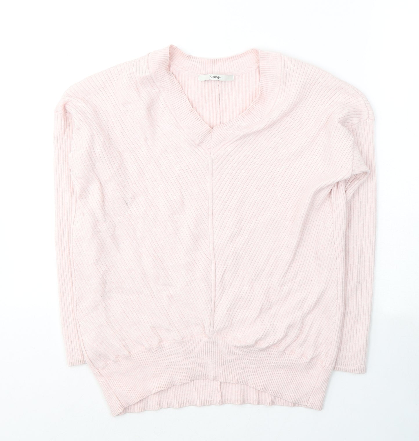 George Womens Pink V-Neck  Viscose Pullover Jumper Size S