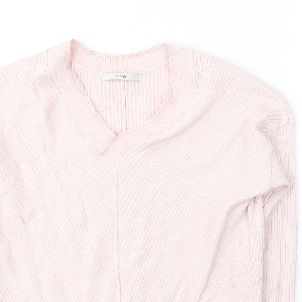 George Womens Pink V-Neck  Viscose Pullover Jumper Size S