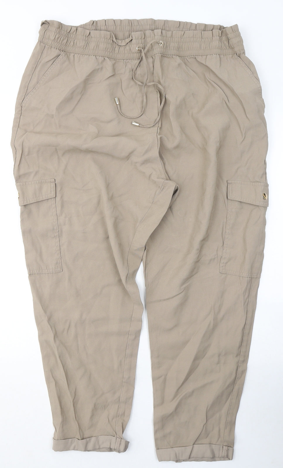 F&F Womens Beige  Viscose Trousers  Size 20 L25 in Regular Tie