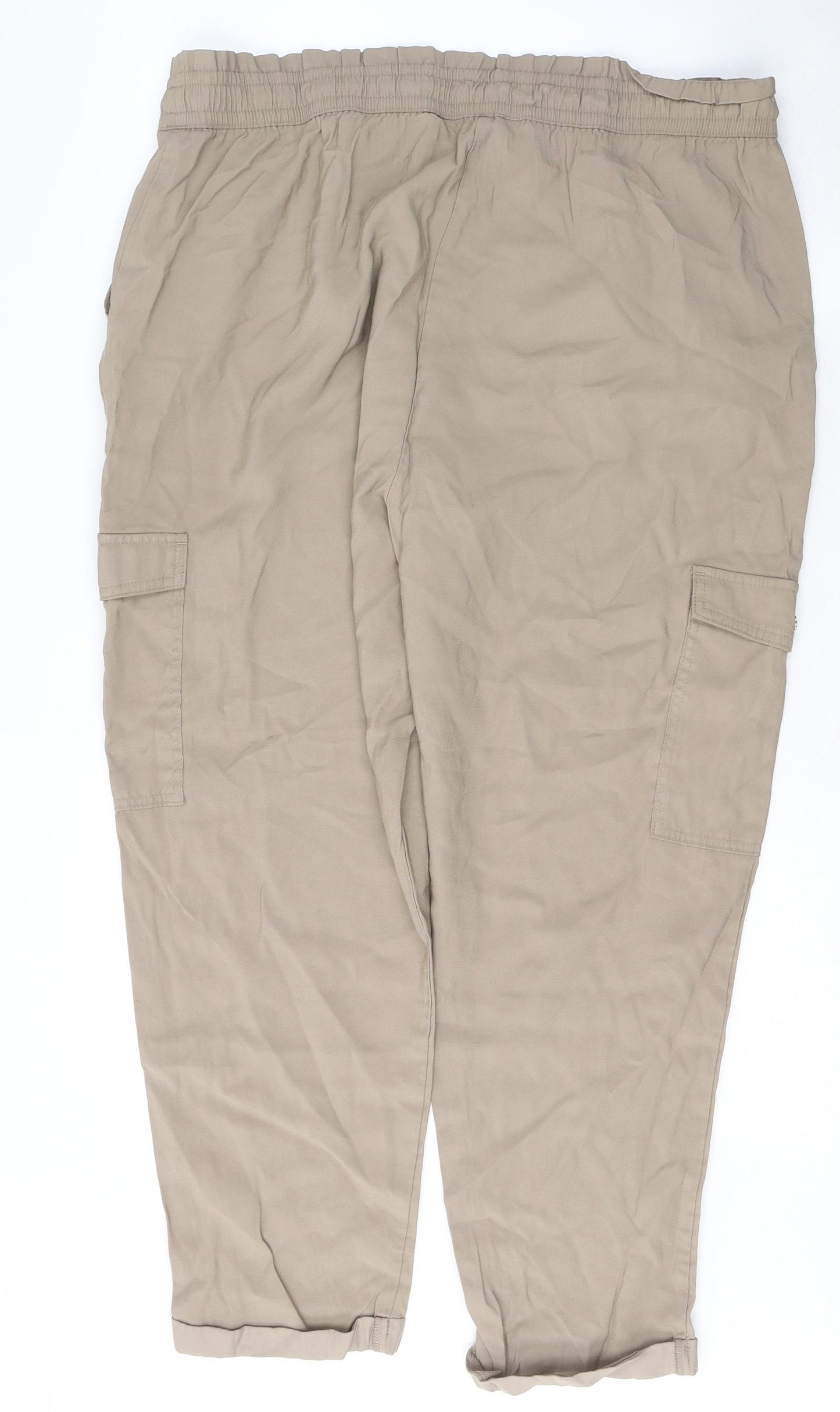 F&F Womens Beige  Viscose Trousers  Size 20 L25 in Regular Tie