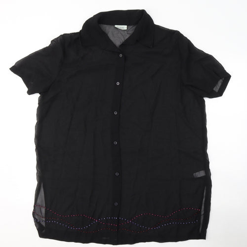 Resort Womens Black  Polyester Basic Button-Up Size 18 Collared