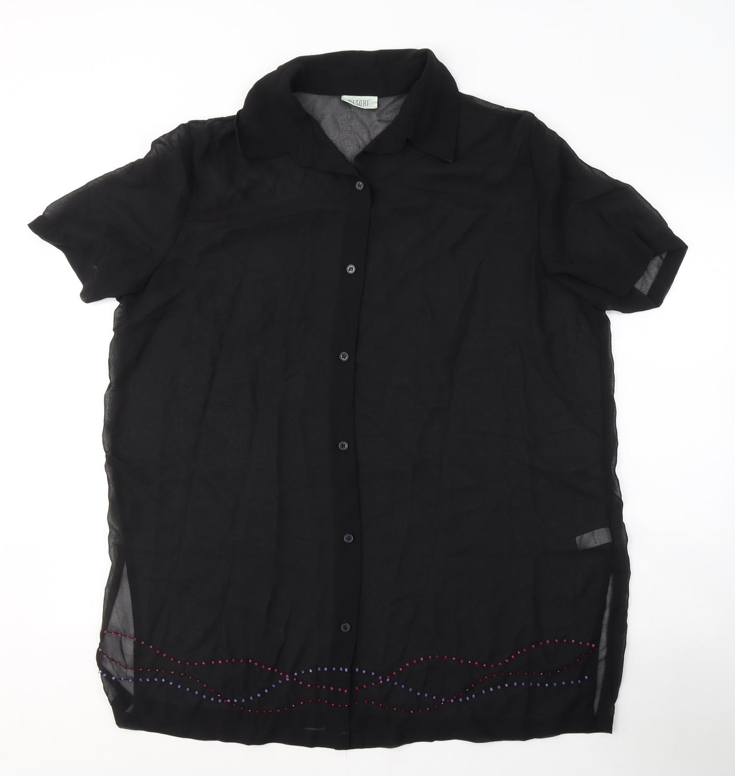 Resort Womens Black  Polyester Basic Button-Up Size 18 Collared