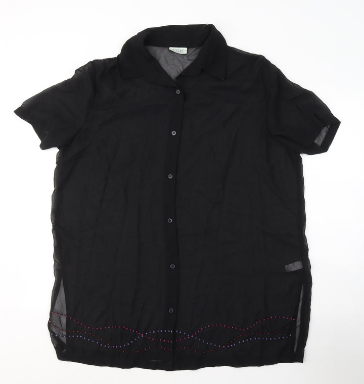Resort Womens Black  Polyester Basic Button-Up Size 18 Collared