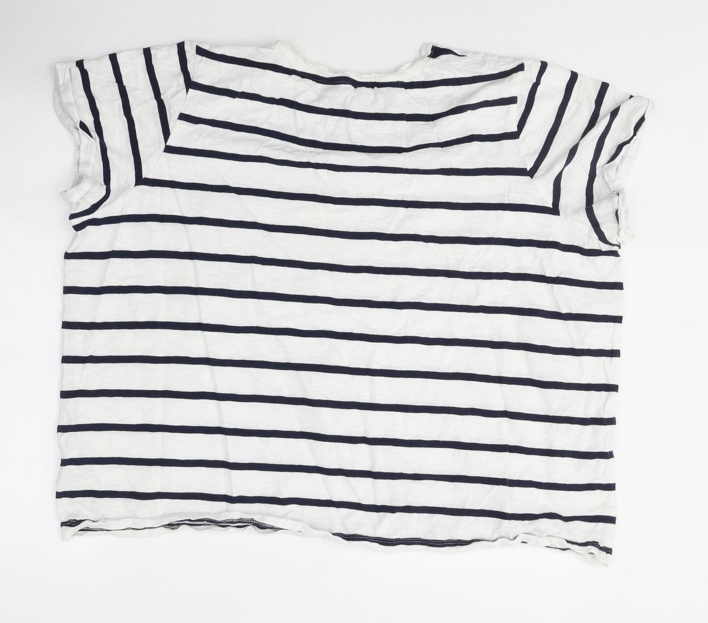 Marks and Spencer Womens White Striped Cotton Basic T-Shirt Size 22 Round Neck